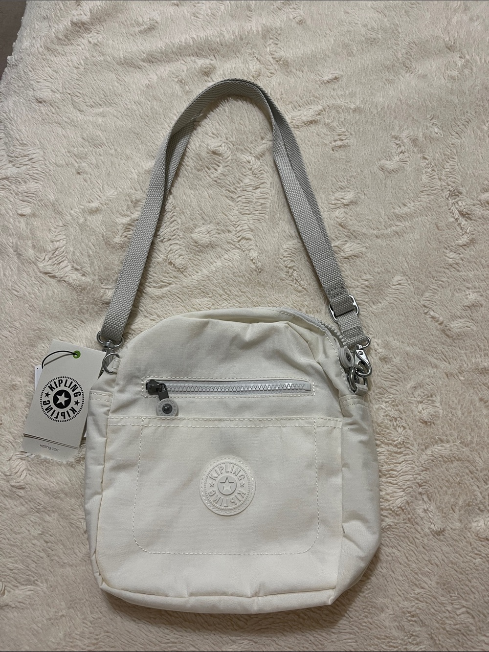 Kipling Small Crossbody Bag in Cream with Light Gray Strap